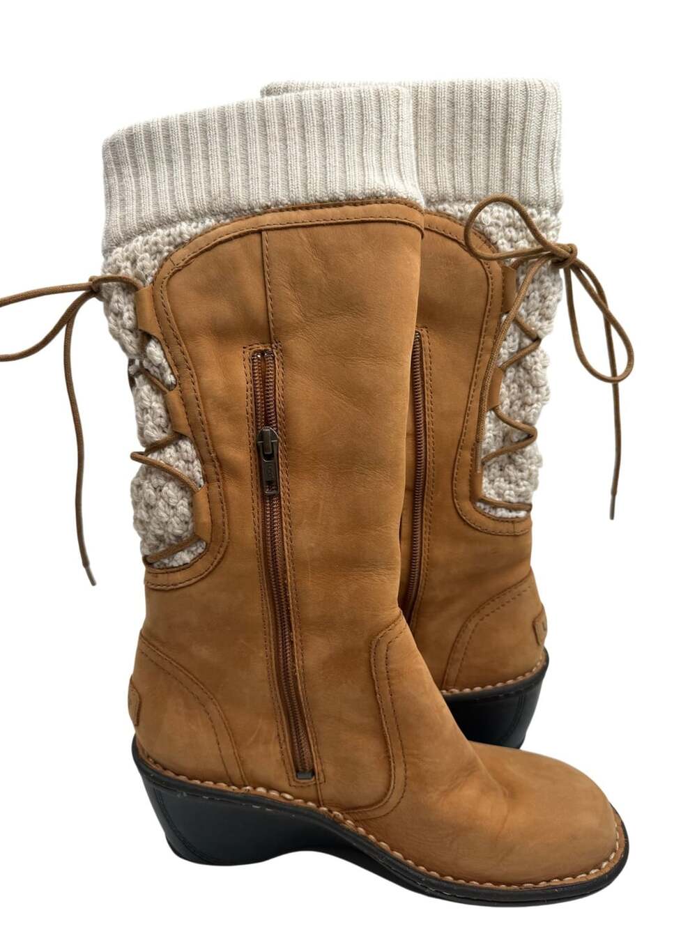 UGG Skylair Boots Size 8 Chestnut Leather Wedge Knit